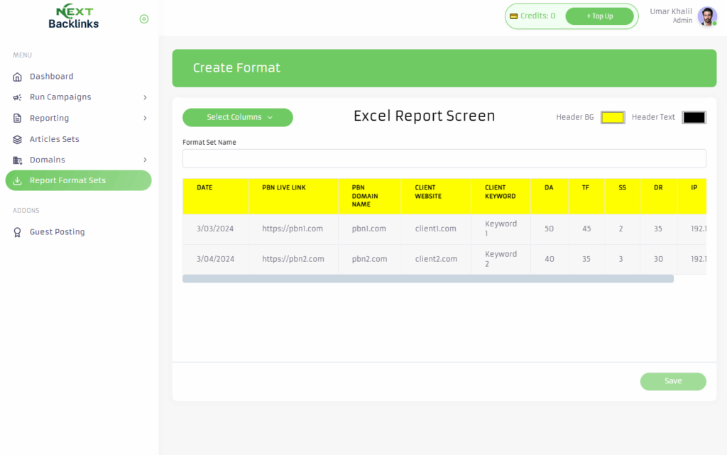 report format sets